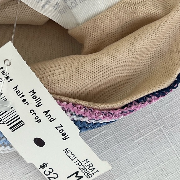 MOLLY AND ZOEY halter crop top twist halter crop top multi color stripes M Beach - Picture 5 of 8